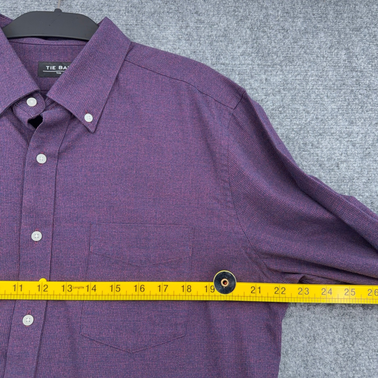Tie Bar Trim Fit Men L 100% Cotton Purple Heathered Button Down Shirt — image 5 of 7